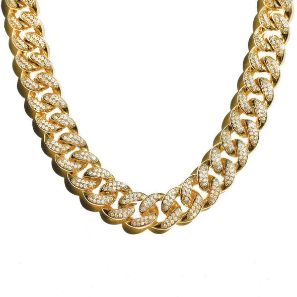 18Mm Diamond Cuban Link Chain Yellow Gold