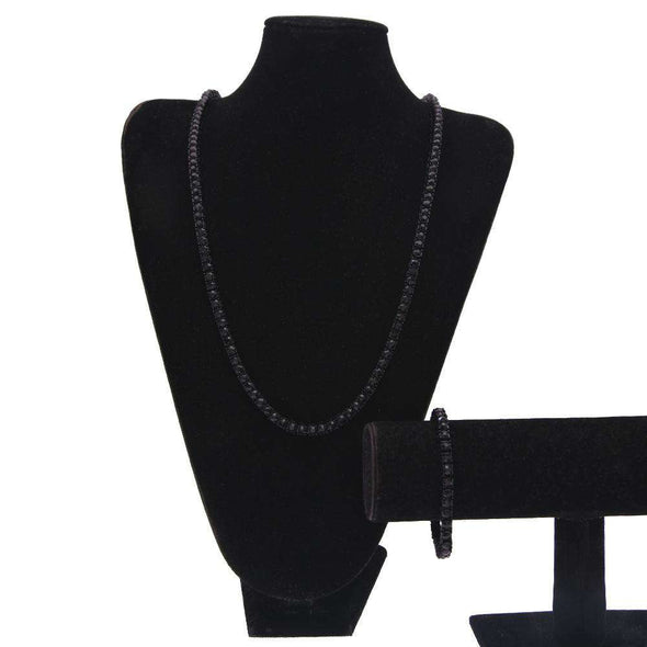 Tennis Chain & Bracelet Set Black / 8Inch And 30Inch