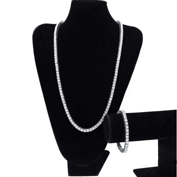 Tennis Chain & Bracelet Set Silver / 8Inch And 30Inch