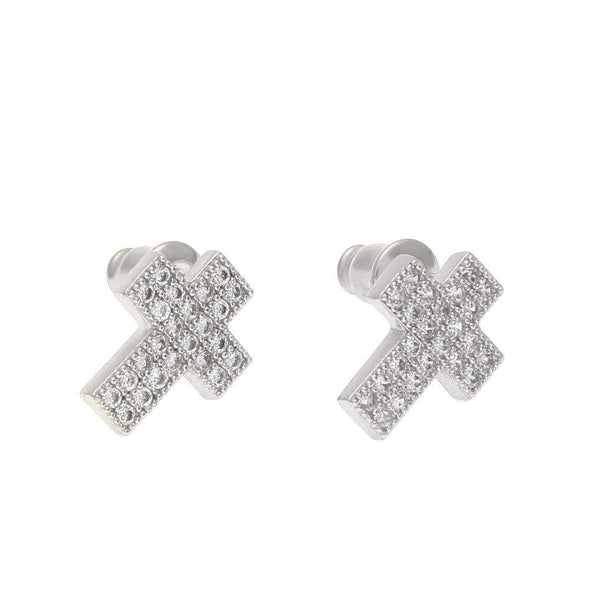 Cross Cz Diamond Earrings Silver