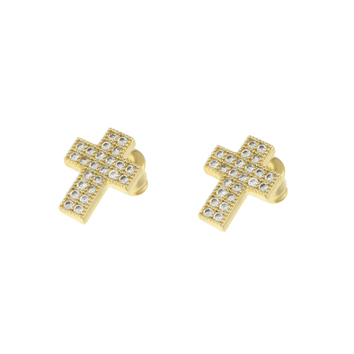 Cross Cz Diamond Earrings Gold