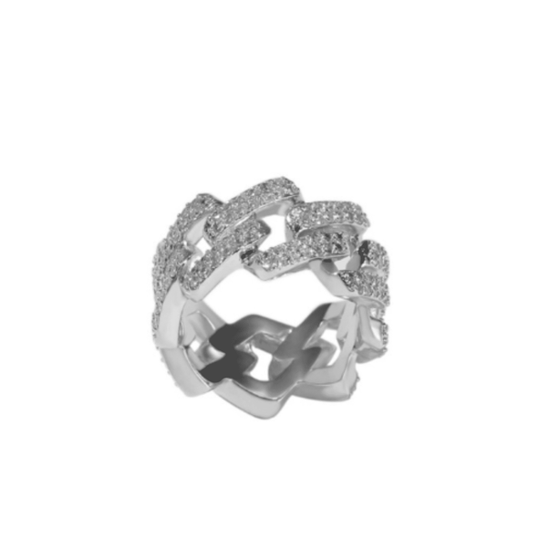 Choker Cuban Cz Diamond Ring Silver / 8