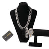 (Bust-Down Set) Gold Cuban Chain & Bracelet Watch