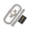(Bust-Down Set) Gold Cuban Chain & Bracelet Watch Two Tones / 8Inch And 24Inch