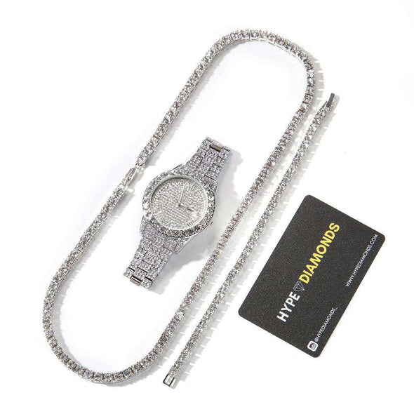Tennis Premium Set (Limited Stock) White / 8Inch Bracelet 24Inch Necklace
