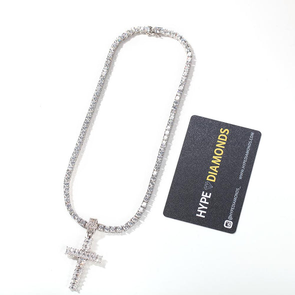 Tennis Chain + Diamond Cross Set