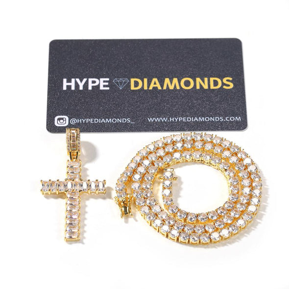 Tennis Chain + Diamond Cross Set