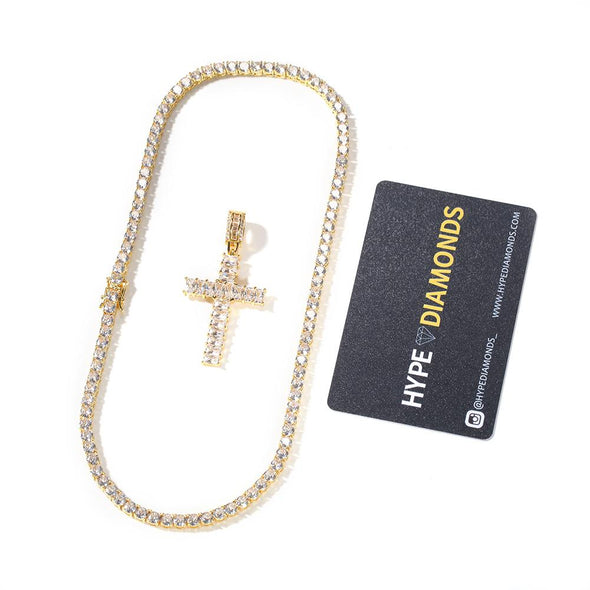 Tennis Chain + Diamond Cross Set