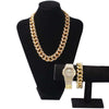 (Premium Set) Gold Cuban Chain & Bracelet Watch